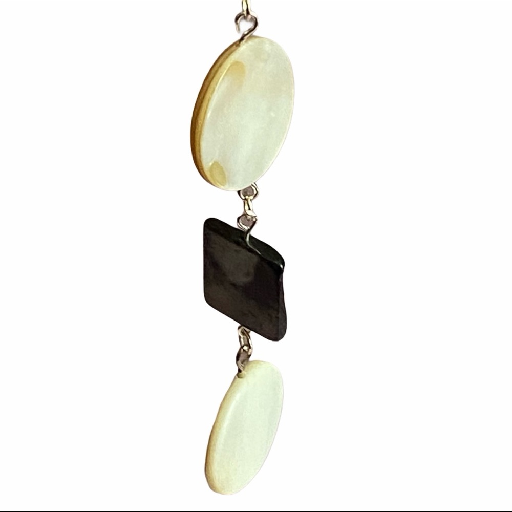 Hand Crafted Mother Of Pearl Earrings Dangle White & Steel Blue Handmade - Picture 5 of 6